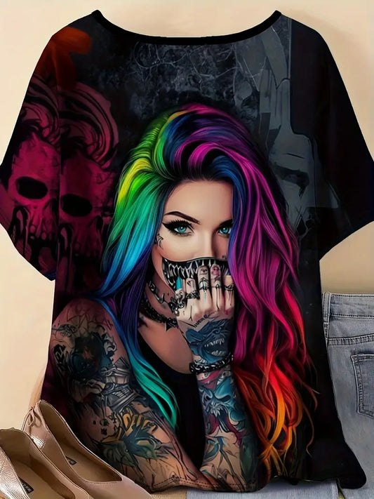 Women's Plus Size Gothic Tattoo Art T-Shirt