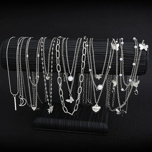 Women'S Fashionable Pendant Necklaces, Simple And Elegant, Featuring Butterfly, Heart, Pentagram, Linear Moon, And Faux Pearl