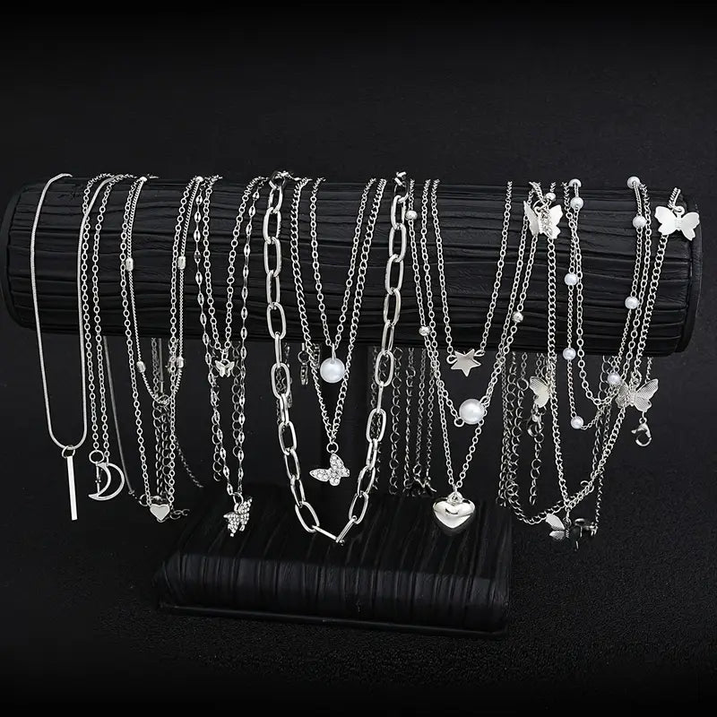 Women'S Fashionable Pendant Necklaces, Simple And Elegant, Featuring Butterfly, Heart, Pentagram, Linear Moon, And Faux Pearl
